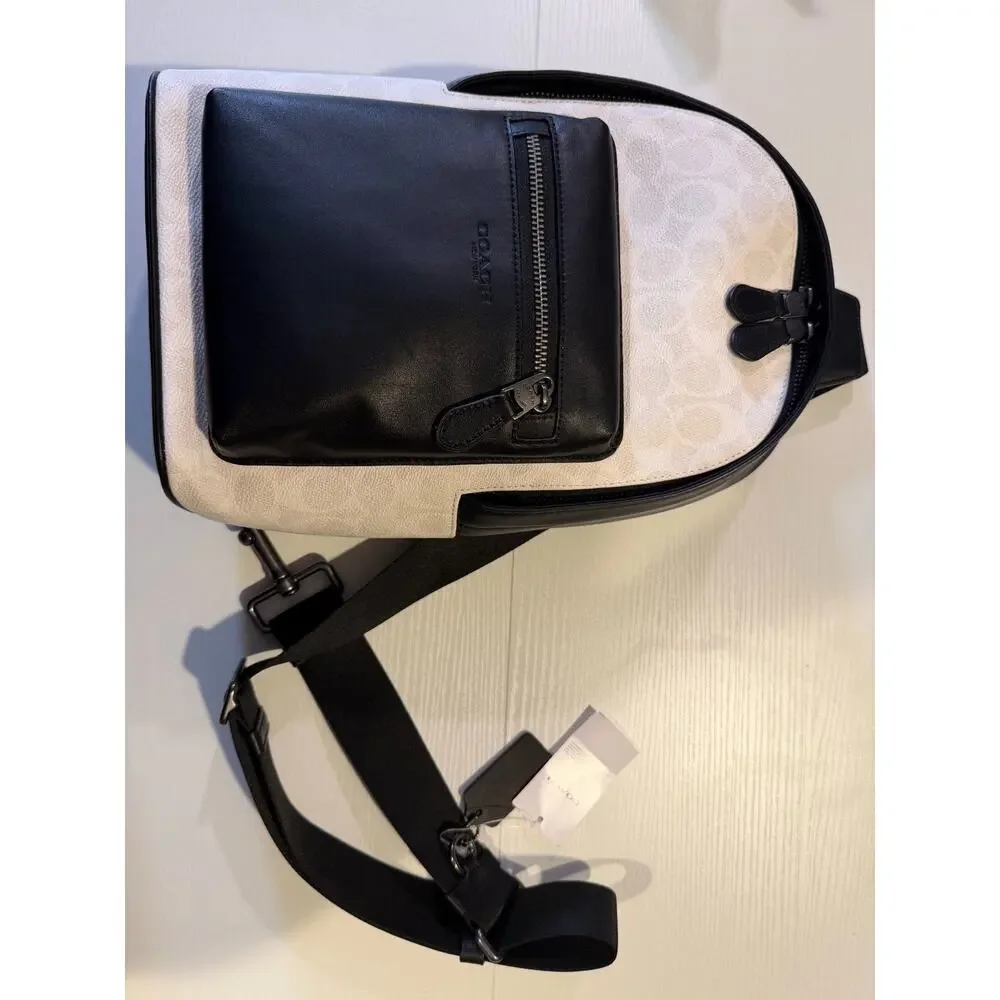 NWT B10-001 Authentic Coach West Pack In Signature Canvas Leather Chalk/Black